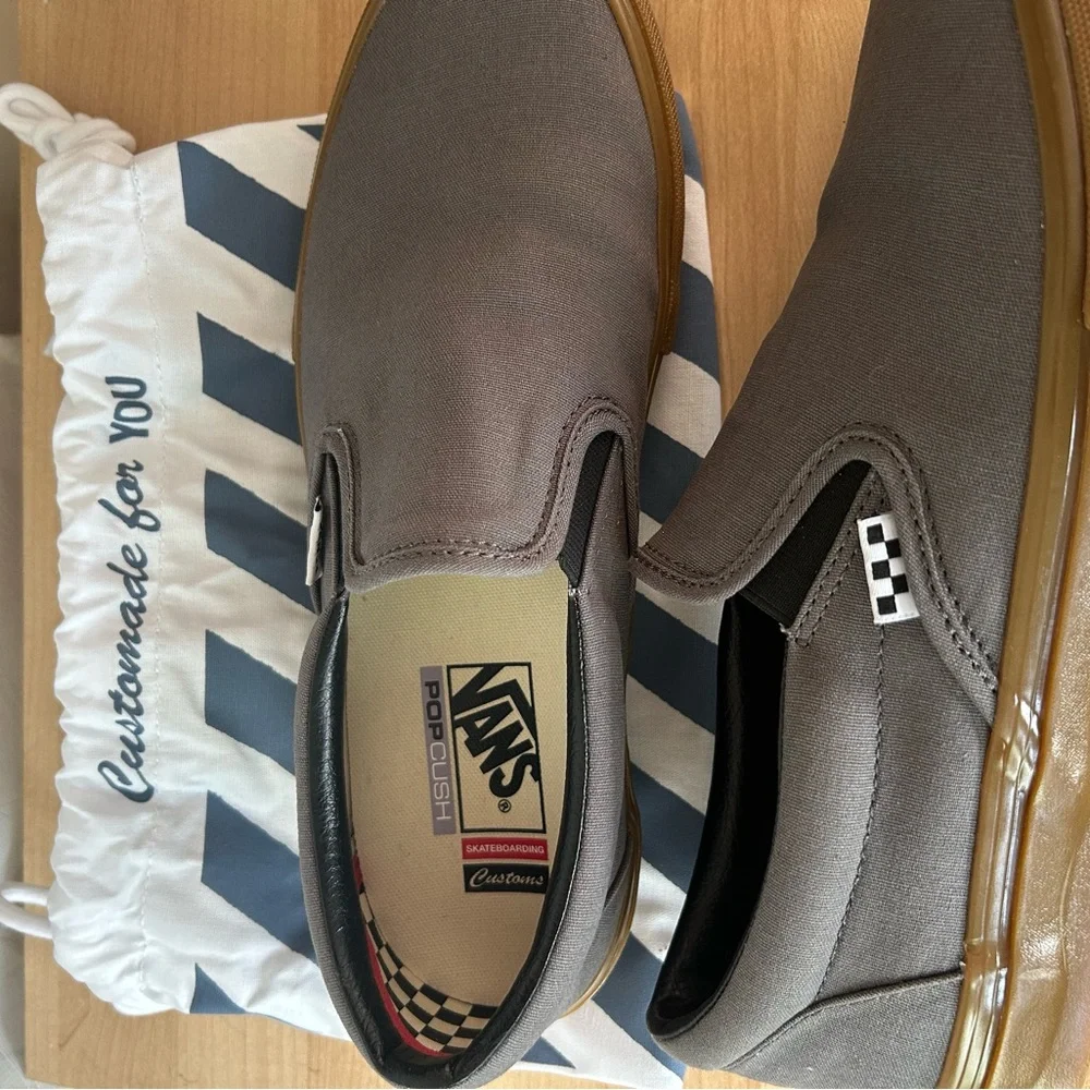 Vans Skateboard Slip-On in Gray Canvas with Gum Sole and Pop Cush